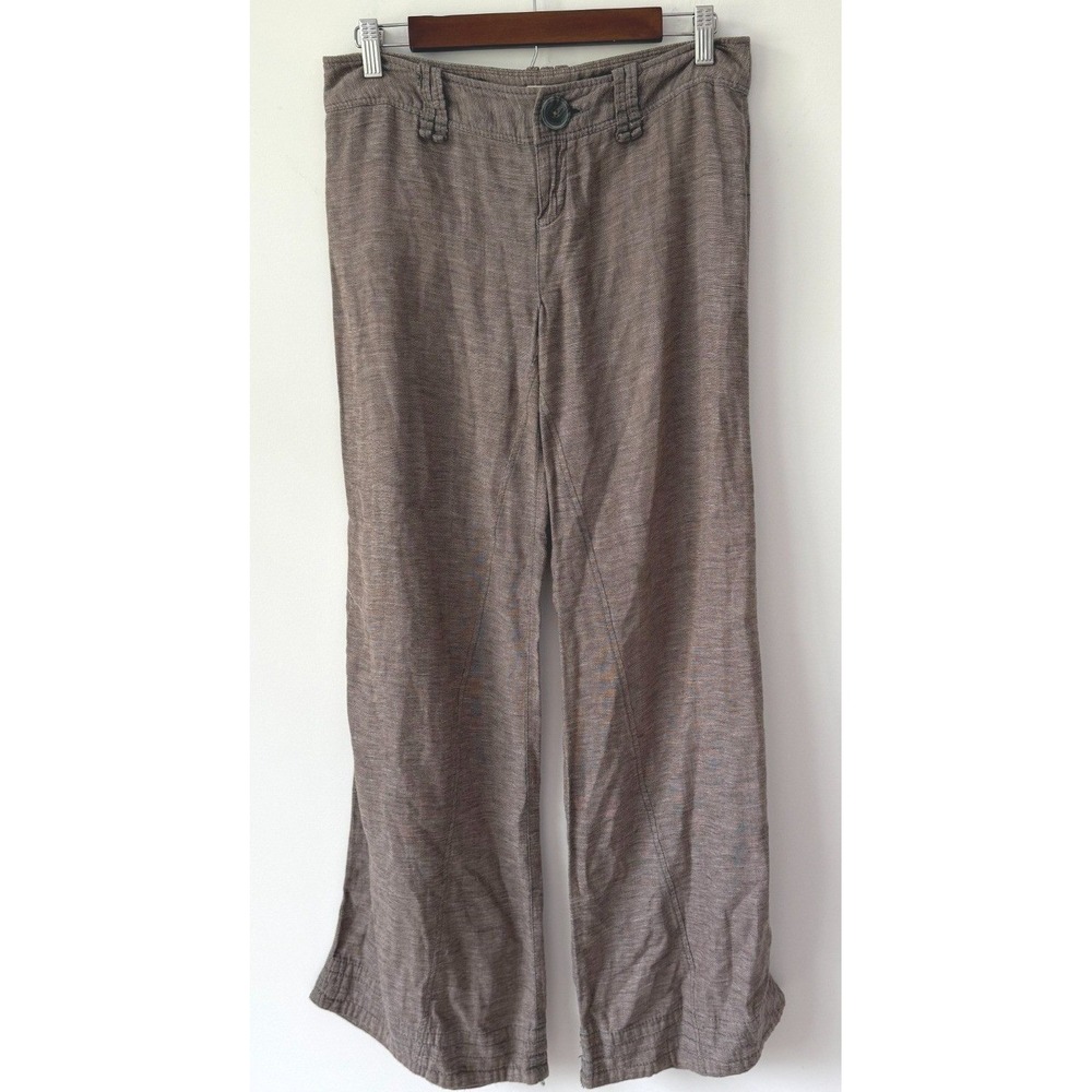 Free People Women's Flare‎ Wide Leg V2K Vtg Pants Sz 2 Linen Low Rise Brown